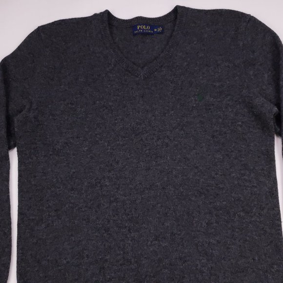 Polo Ralph Lauren Medium Sweater Gray V Neck Wool - Picture 9 of 12